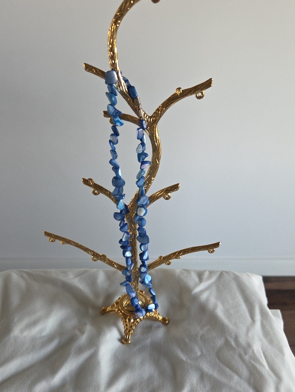 Blue Beaded Decorative Necklace Display Accent